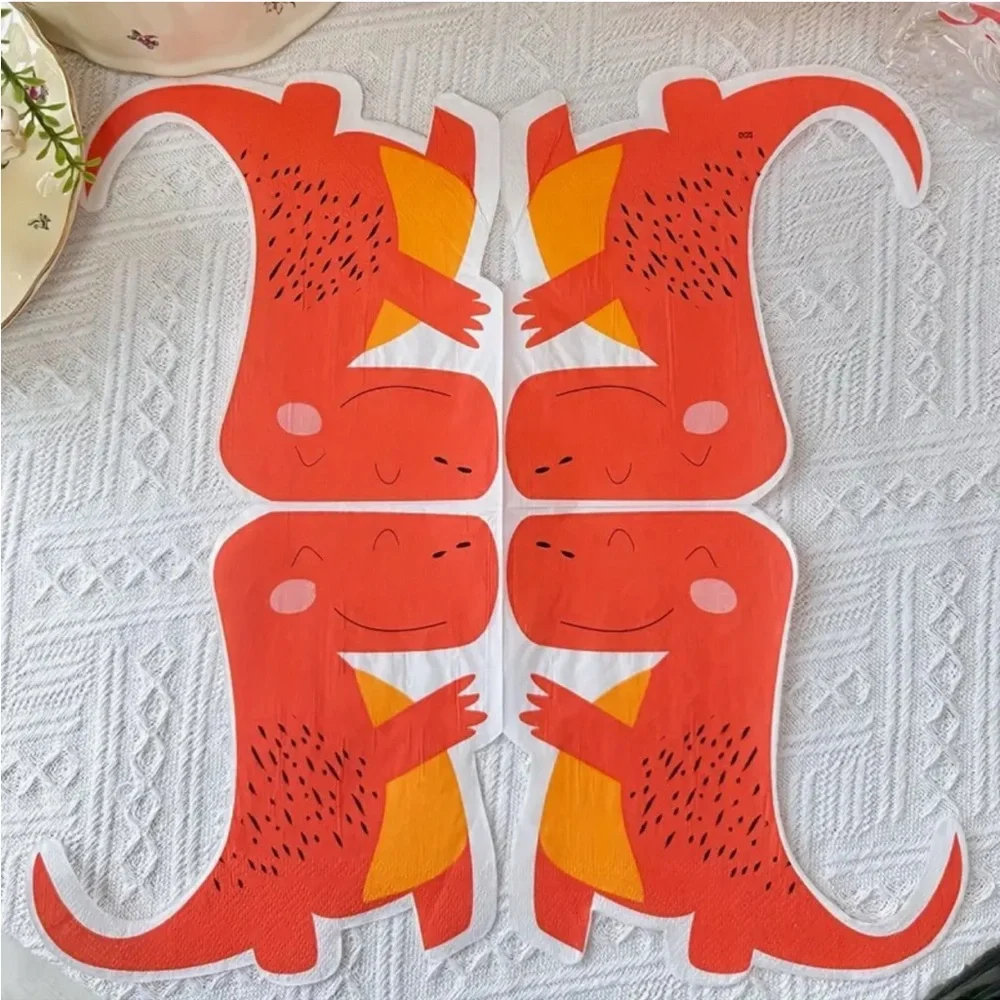 Orange Dinosaur Shaped Paper Napkins, 20-ct